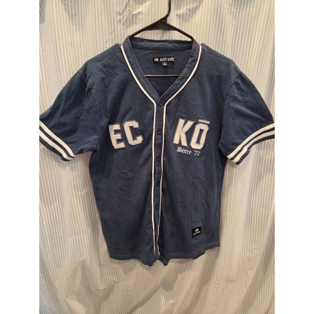 Vintage Ecko Unltd Baseball Jersey Navy Sewn Embroidered Y2k Streetwear Sz M